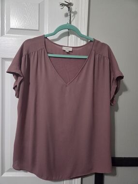 LOFT Dusty Mauve V-Neck Short Sleeve Top